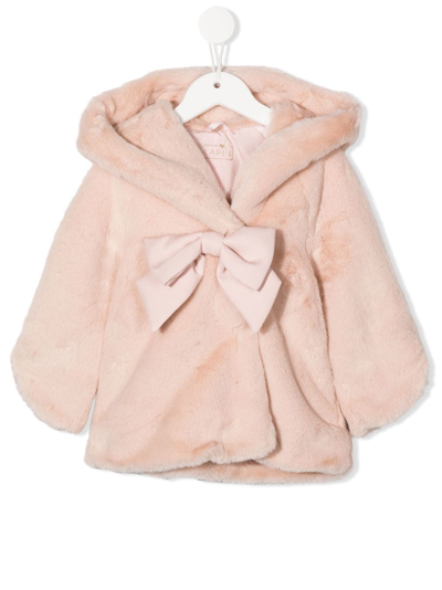 Shop Lapin House Bow-detail Faux-fur Coat In Pink
