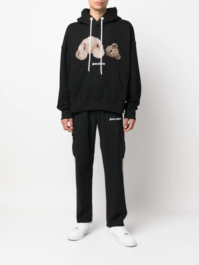 Shop Palm Angels Crystal-embellished Teddy Bear Hoodie In Black