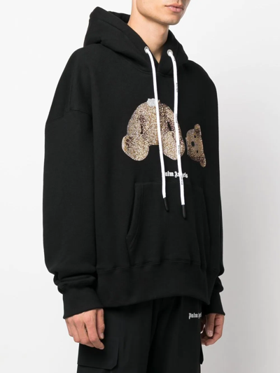 Palm Angels Black Bear Sweatshirt Hoodie With Strass In Black