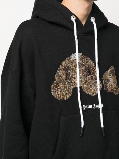 Palm Angels Black Bear Sweatshirt Hoodie With Strass In Black