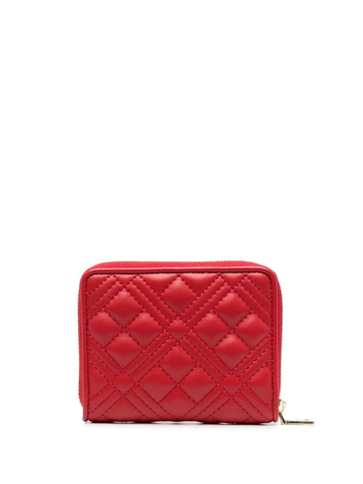 Shop Love Moschino Quilted Logo-plaque Purse In Red