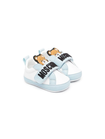 Shop Moschino Logo-embroidered Leather Sneakers In White