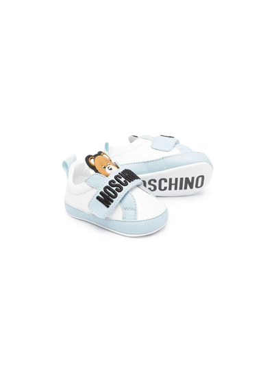 Shop Moschino Logo-embroidered Leather Sneakers In White