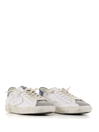 Shop Philippe Model Prsx Sneaker In Worn Effect Leather In West Mixage Blanc Gris