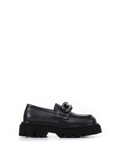 Shop Casadei Loafer With Chain Detail In Nero