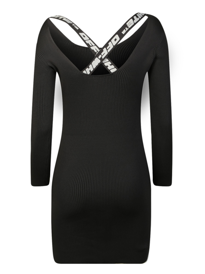 Off-white Ribbed Dress With Crossed Straps Detail Black In Black