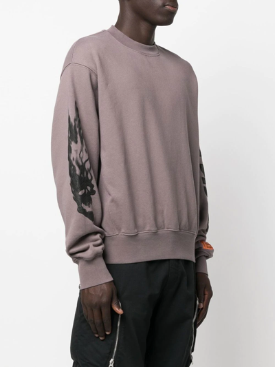 Shop Heron Preston Flaming Skull Sweatshirt In Grey