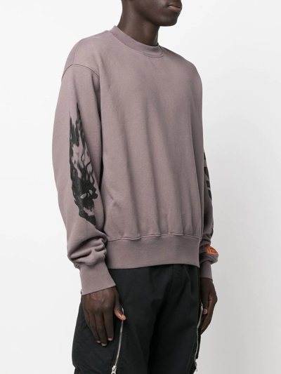 Heron Preston Gray Flaming Skull Sweatshirt In Grey