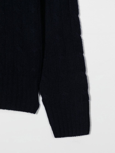 Shop Ralph Lauren Cable-knit Crew-neck Jumper In Blue