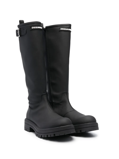 Shop Dsquared2 Logo-patch Knee-high Boots In Black