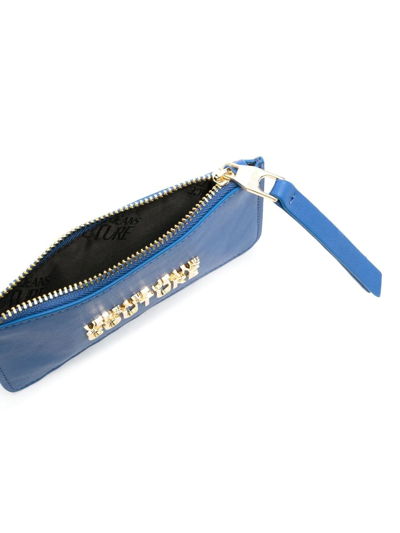 Shop Versace Jeans Couture Logo-lettered Zipped Purse In Blue
