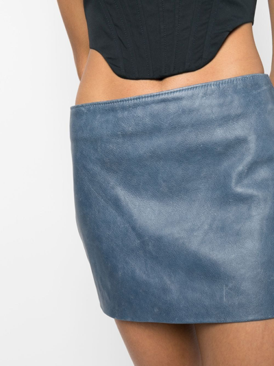 Shop Manokhi Low-rise Leather Mini Skirt In Blue