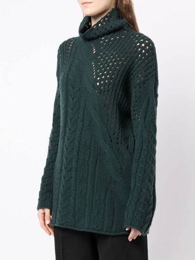 Shop Agnona Cable-knit Cashmere Tunic In Green