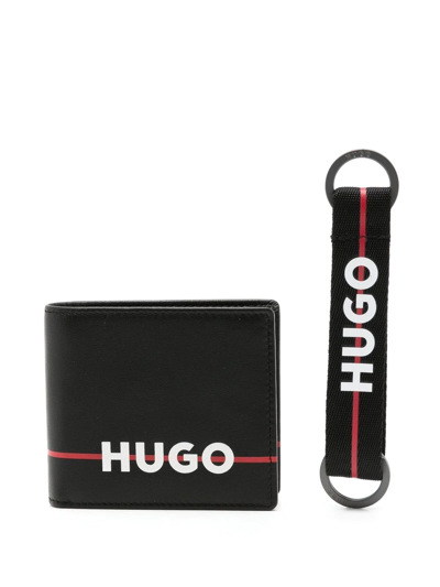 Shop Hugo Logo Bi-fold Wallet In Black