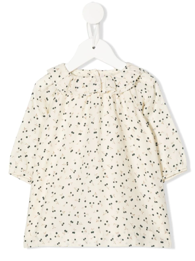 Shop Bonpoint Organic Cotton Cherry-print Dress In Neutrals