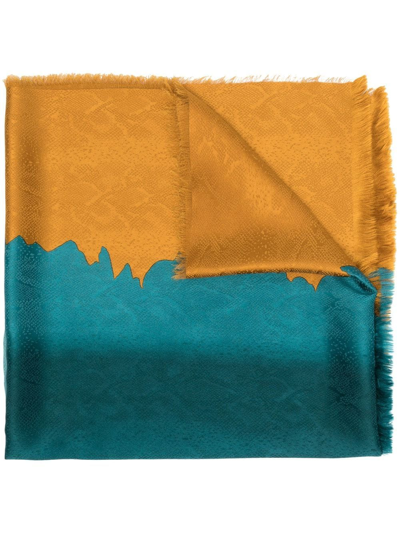 Pre-owned Saint Laurent 1980s Snakeskin-pattern Silk Scarf In Blue
