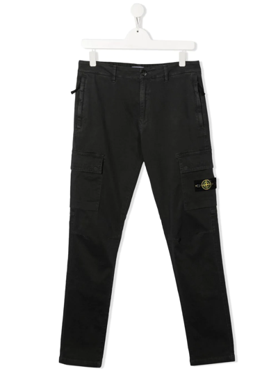 Shop Stone Island Junior Compass-logo Pockets Straight Trousers In Grey