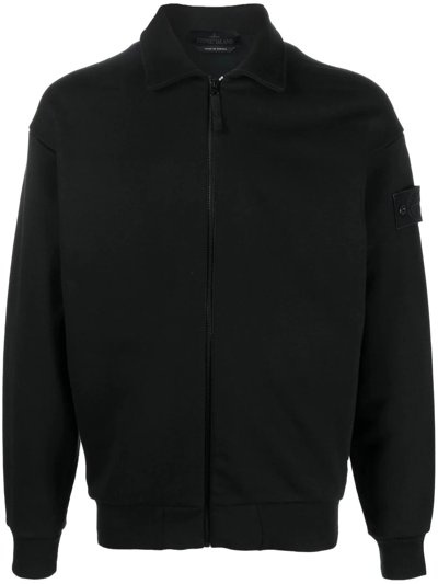 Shop Stone Island Compass Patch Zipped Jacket In Black