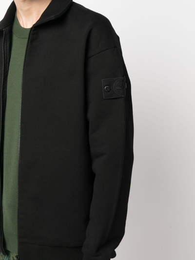 Shop Stone Island Compass Patch Zipped Jacket In Black