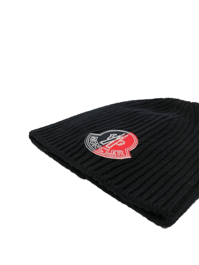 Shop Moncler Genius Logo-patch Ribbed-knit Beanie In Black