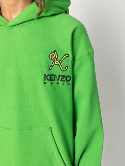 Pre-owned Kenzo Logo刺绣连帽衫 In Green
