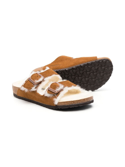 Shop Birkenstock Arizona Shearling-trim Sandals In Brown