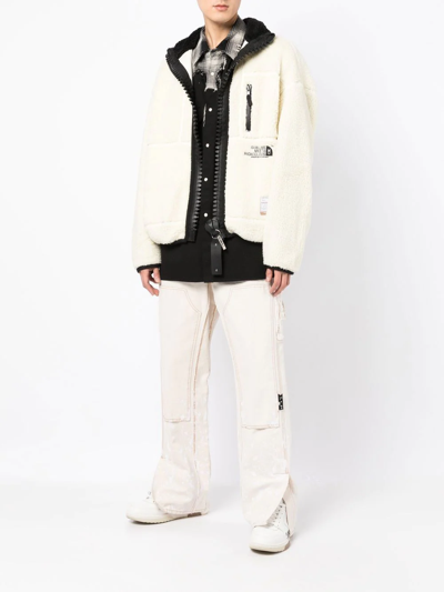 Shop Miharayasuhiro Embroidered-logo Fleece Jacket In White