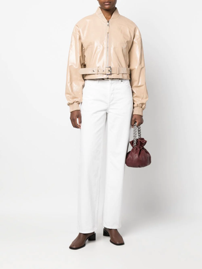 Shop Manokhi Cropped Leather Jacket In Neutrals
