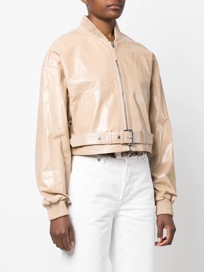 Shop Manokhi Cropped Leather Jacket In Neutrals
