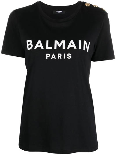 Shop Balmain Logo-print Short-sleeve T-shirt In Black