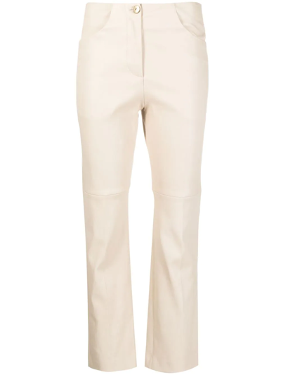 Shop Brunello Cucinelli Cropped Leather Trousers In Neutrals