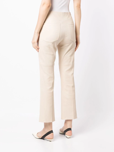 Shop Brunello Cucinelli Cropped Leather Trousers In Neutrals