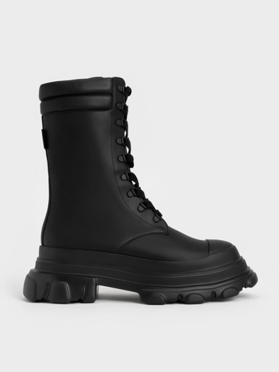Charles & Keith Chunky Sole Padded Combat Boots In Black | ModeSens