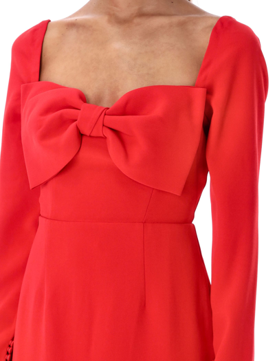 Shop Self-portrait Crepe Bow Mini Dress In Red