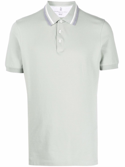 Shop Brunello Cucinelli Men's  Grey Cotton Polo Shirt