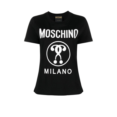 Shop Moschino Black Logo Print Cotton T-shirt