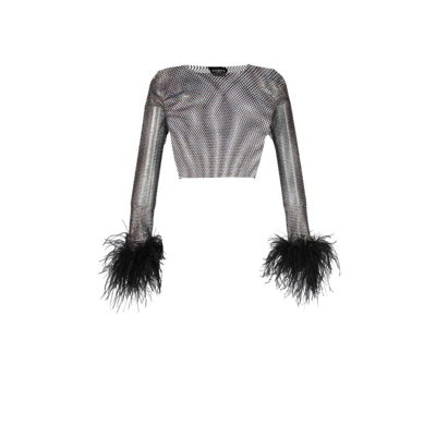 Shop Santa Brands Black Feather Cuff Crystal Cropped Top