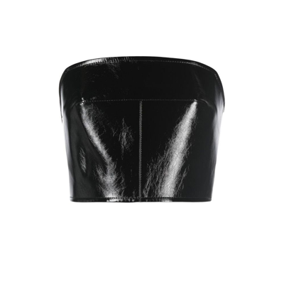 Shop Aleksandre Akhalkatsishvili Black Faux Leather Corset Top
