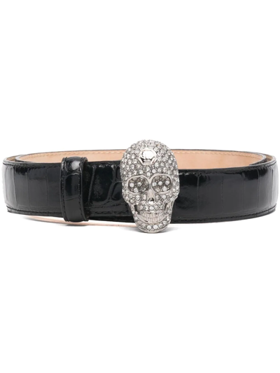 Shop Philipp Plein Skull-buckle Leather Belt In Black