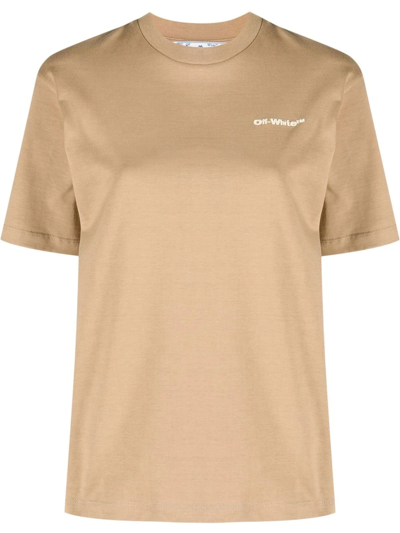 Shop Off-white Logo-embroidered Cotton T-shirt In Brown