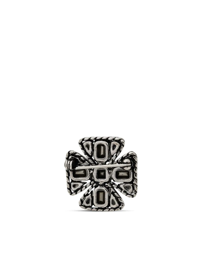 Shop Saint Laurent Mini Crystal Cross Brooch In Silver