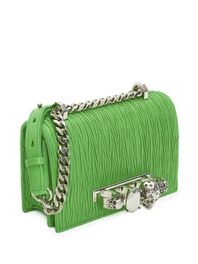 Shop Alexander Mcqueen Mini Jewelled Quilted Satchel In Green