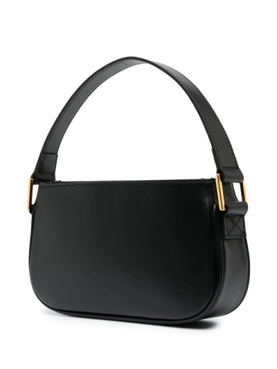 Shop Blumarine Rhinestone-logo Leather Shoulder Bag In Black