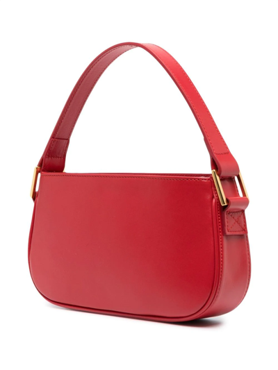 Shop Blumarine Rhinestone-logo Leather Shoulder Bag In Red