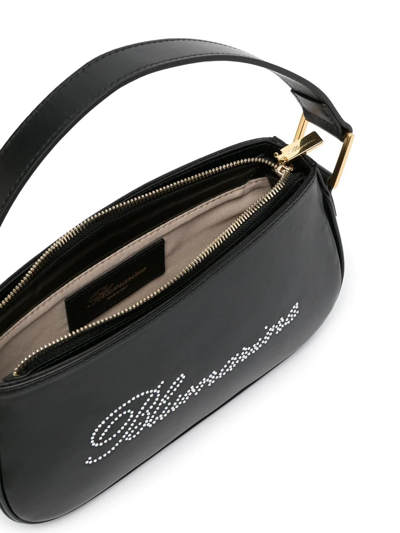 Shop Blumarine Rhinestone-logo Leather Shoulder Bag In Black