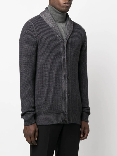 Shop Lardini Ribbed-knit Buttoned Cardigan In Grey