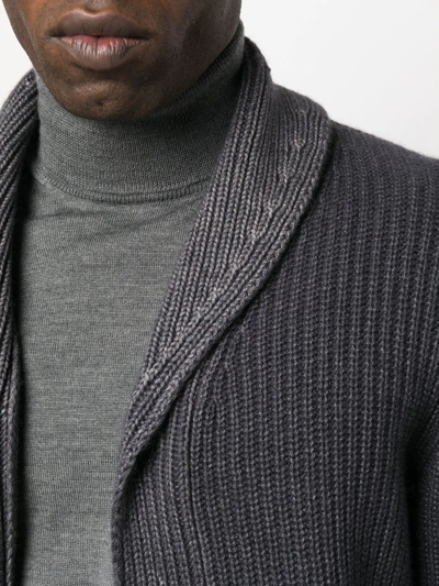 Shop Lardini Ribbed-knit Buttoned Cardigan In Grey