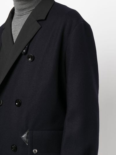 Shop Sacai Belted Double-breasted Wool Coat In Blue