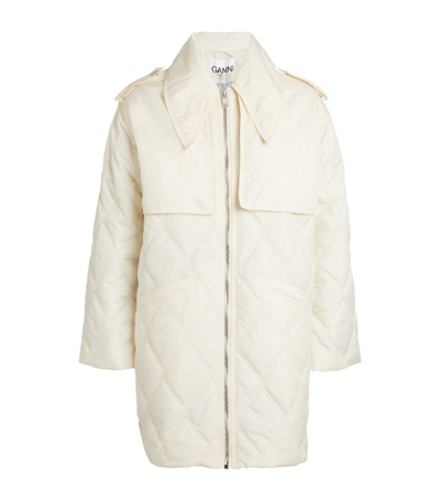 Shop Ganni Quilted Ripstop Coat In Ivory