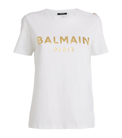 Shop Balmain Metallic Logo T-shirt In White